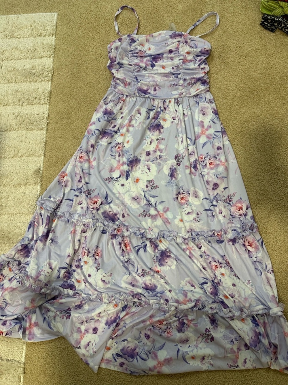 Lavender Floral Maxi Dress - Spaghetti Strap